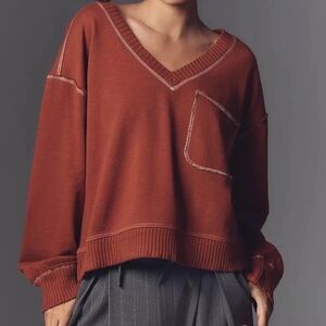 Anthropologie PILCRO Women’s Size XS Rust V-Neck Pocket Relaxed Sweatshirt Top